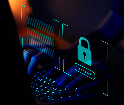 Interface de cybersécurité avec cadenas numérique et mot de passe sur ordinateur, illustrant la protection des accès, des données sensibles et des systèmes informatiques