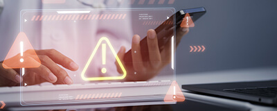 Alerte de cybersécurité sur ordinateur portable, illustrant la détection des menaces informatiques, la protection des données et la sécurité numérique