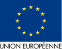 Drapeau bleu avec douze étoiles dorées disposées en cercle et le texte Union européenne